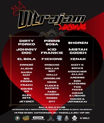 ULTRAJAM LEGENDS – Concierto en Sala Zulú Klub (Valencia)  Sábado 14 de febrero de 2026  Sala Zulú Klub – Aldaia (Valencia)  Apertura de puertas: 17:00 h en Valencia/València