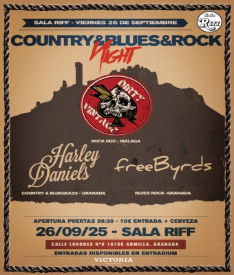 Country & Blues & Rock Night: Dirty Vintage + Harley Daniels + Free Byrds en Granada, Armilla