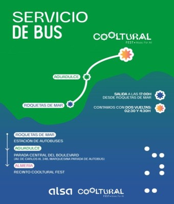 BUS ROQUETAS/AGUADULCE COOLTURAL FEST 3 DÍAS (VIAJE DE IDA Y VUELTA) en Almería
