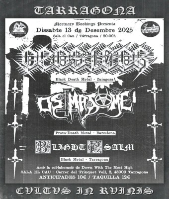 CVLTVS IN RVINIS: Opositor / Osmazome / Blight Psalm en Tarragona 13/12/2025 