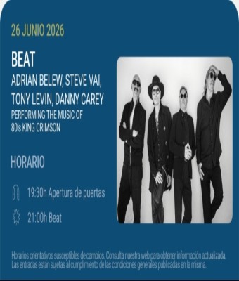Beat: Adrian Belew / Tony Levin / Steve Vai / Danny Carey - Noches del Botánico 2026 en Madrid