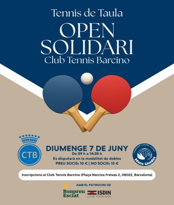 I Open Solidari de Tennis de Taula al CT Barcino a favor de Mans Unides en Barcelona
