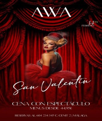SAN VALENTIN CENA CON ESPECTÁCULO DESDE LAS 21:00 en Málaga