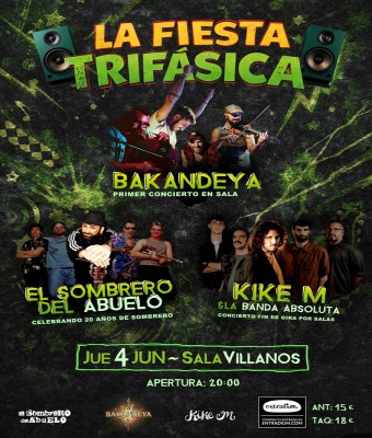 Fiesta Trifásica (Bakandeya, El Sombrero del Abuelo y Kike M) en Madrid