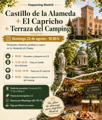Ruta cultural verde: Castillo de la Alameda + El Capricho + Tapeo en el Camping en Madrid