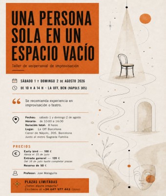 Una persona sola en un espacio vacío - Taller de unipersonal de improvisación en Barcelona