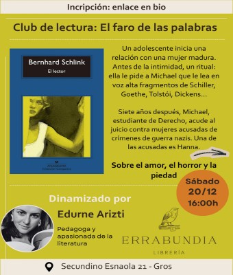 Club de lectura: El faro de las palabras - Sábado 20/12 - 16:00 a 18:00 en Gipuzkoa