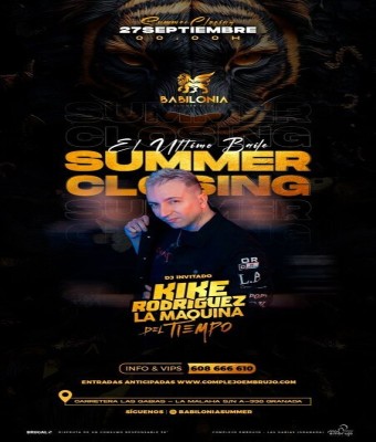 27 SEPTIEMBRE CLOSING SUMMER - Complejo Embrujo Granada