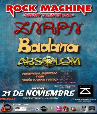 «Rock Machine 2025»: Zarpa + Badana + Absolom + DJ Txus Tankian  en Valencia/València