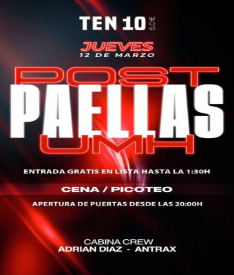 jueves 12 Marzo TEN 10 Elche en Alicante