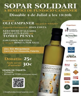 Sopar Solidari - Presentació Oli Campaner - Exposició d’Escultures Joan Costa en Balears, Illes