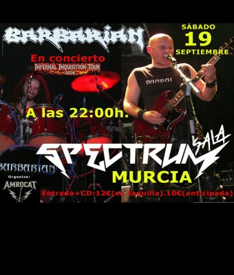 BARBARIAN en concierto - "Infernal Inquisition Tour 2026" en Murcia