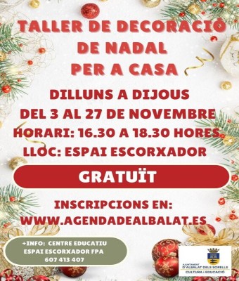 TALLER DE DECORACIÓ DE NADAL PER A CASA 2025 en Valencia