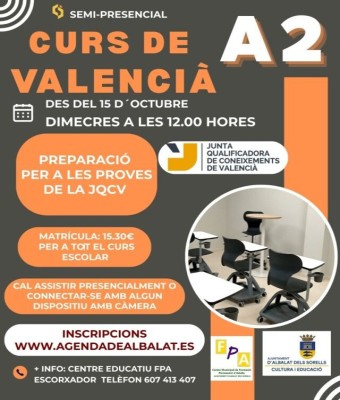 CURS DE VALENCIÀ A2 2025-2026 en Valencia