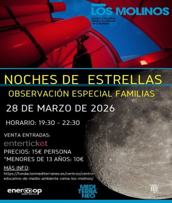 Noche de estrellas para familias en CEMA Los Molinos (Crevillent) del 28 de marzo de 2026 en Alicante