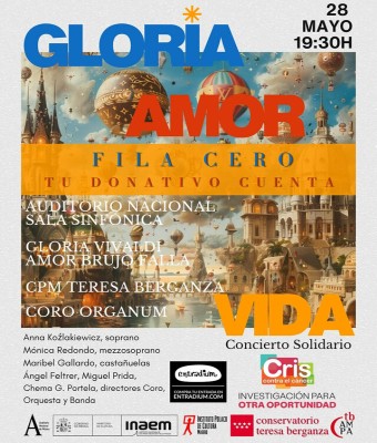 CONCIERTO BENÉFICO: FILA CERO; CONCIERTO EXTRAORDINARIO CPM TERESA BERGANZA, Gloria de Vivaldi, Amor brujo de Falla. Concierto a favor de "CRIS CONTRA EL CÁNCER", con la participación estelar de MARIBEL GALLARDO a las castañuelas. en Madrid