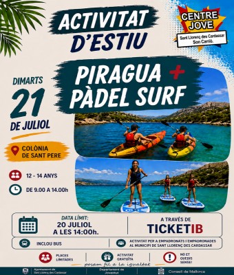 Activitats d'estiu: piraigua + pàdel surf a la COLÒNIA DE SANT PERE en Balears, Illes