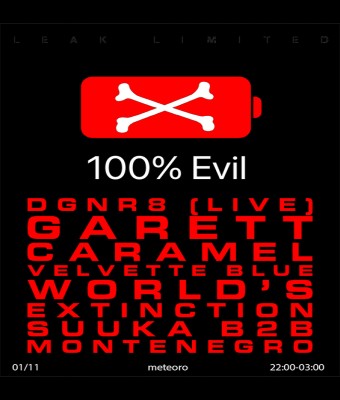 Leak Limited presents 100% Music: dgnr8, Garett Caramel, velvette blue, World's Extinction, suuka & Montenegro en Barcelona