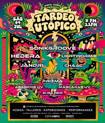 TARDEO UTÓPICO BARCELONA - SÁB 04 MDE JULIO - MÚSICA - PERFORMANCES - TALLERES - EXPOSICIONES & MAPPING