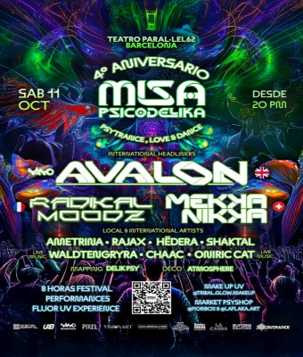 4to Aniversario Misa Psicodelika - Avalon - Mekkanikka - Radikal Moodz - Teatro Parallel62 - Sábado 11 de Octubre - 8 Horas Festival en Barcelona