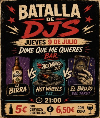Batalla de Djs: DJ Birra + El Brujo del Tarot + Hot Wheels Djs en Madrid