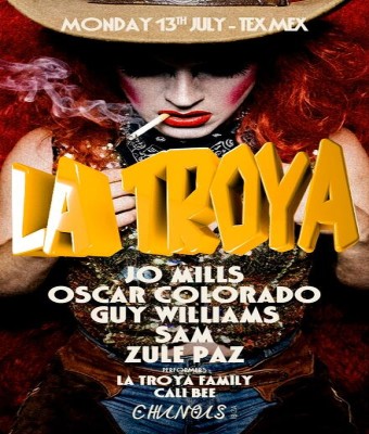 La Troya: Jo Mills, Oscar Colorado, Guy Williams, San Francis, Zule Paz en Ibiza