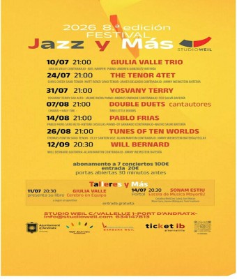 Festival Jazz  y  Más 2026  8.ª edición abonament a 7 concerts 100 en Balears, Illes