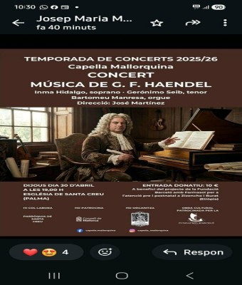 CAPELLA MALLORQUINA I MÚSICA DE G. F. HAENDEL  en Balears, Illes