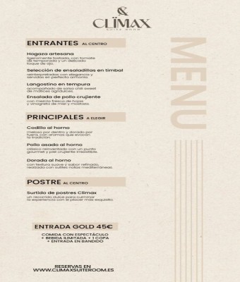 COMIDA CON ESPECTACULO + DISCOTECA CLIMAX SUITE ROOM ELCHE en Alicante