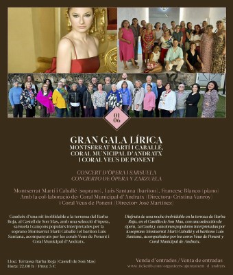 GRAN GALA LÍRICA: MONTSERRAT MARTÍ CABALLÉ, CORAL MUNICIPAL D'ANDRATX I CORAL VEUS DE PONENT CONCERT DIA 26 DE SETEMBRE 2025 en Balears, Illes