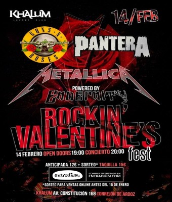 Rockin' Valentines Fest: Metallica + Guns and Roses + Pantera - Torrejón  en Madrid